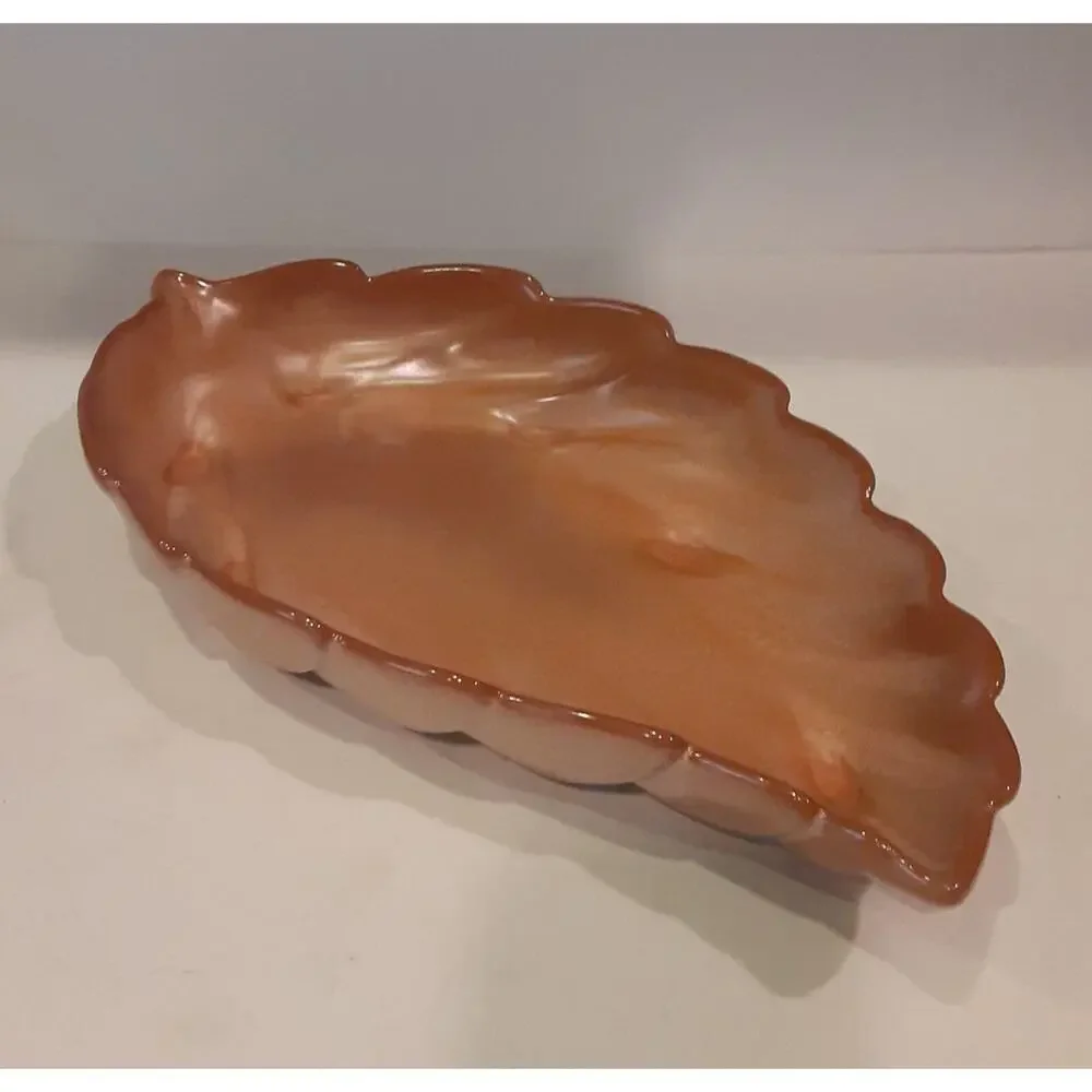 Vintage Frankoma Pottery#226 Terracotta Peach Decorative Leaf Dish